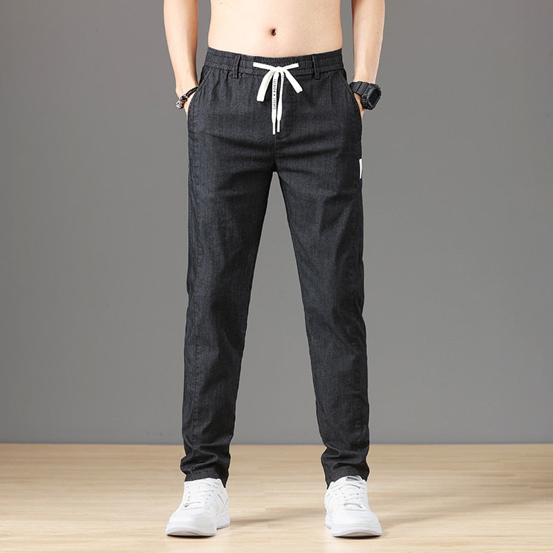 Men's Pants Classic Drawstring Elastic Waist Jogging Thin Casual Cargo Trousers