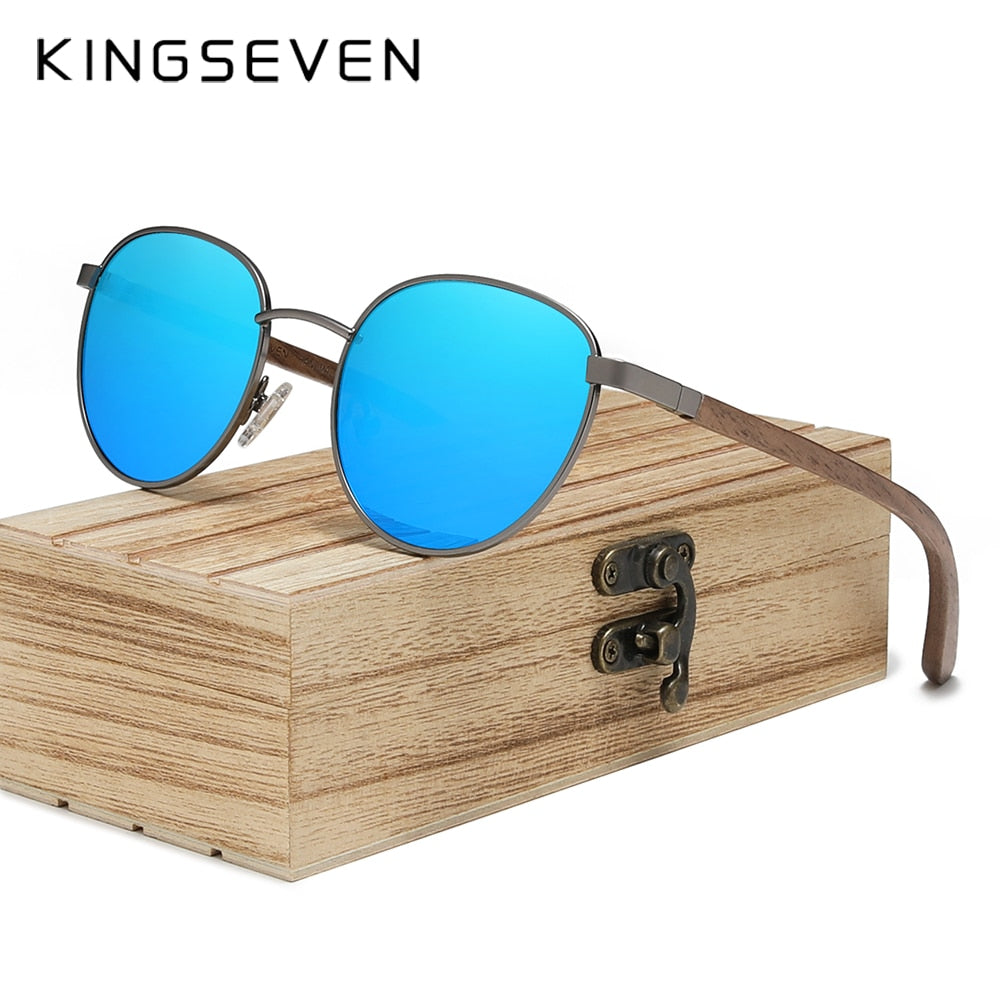 Wooden Sunglasses For Men Polarized UV400 Protection Round Lens