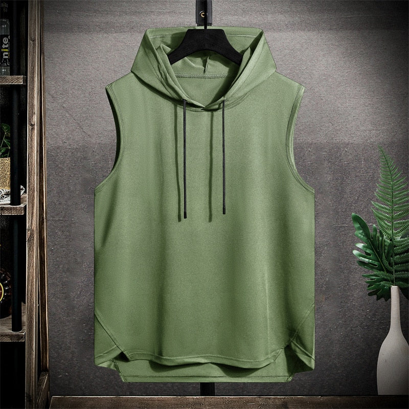 Hooded T shirt Men Half Sleeve Pullover Top Soft Loose T-shirt Sleeveless Tops