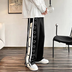 Wide leg Pants Men Side Split Baggy Pants Loose Sport Casual Trousers Sweatpants