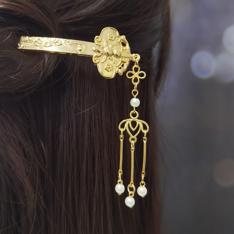 Chinese Style Hanfu Headpiece Women Flower Long Tassel Hairpin