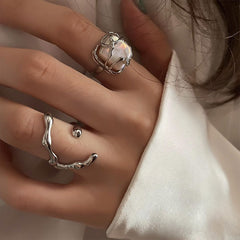 Fashion Silver Color Minimalist Irregular Twined Finger Rings