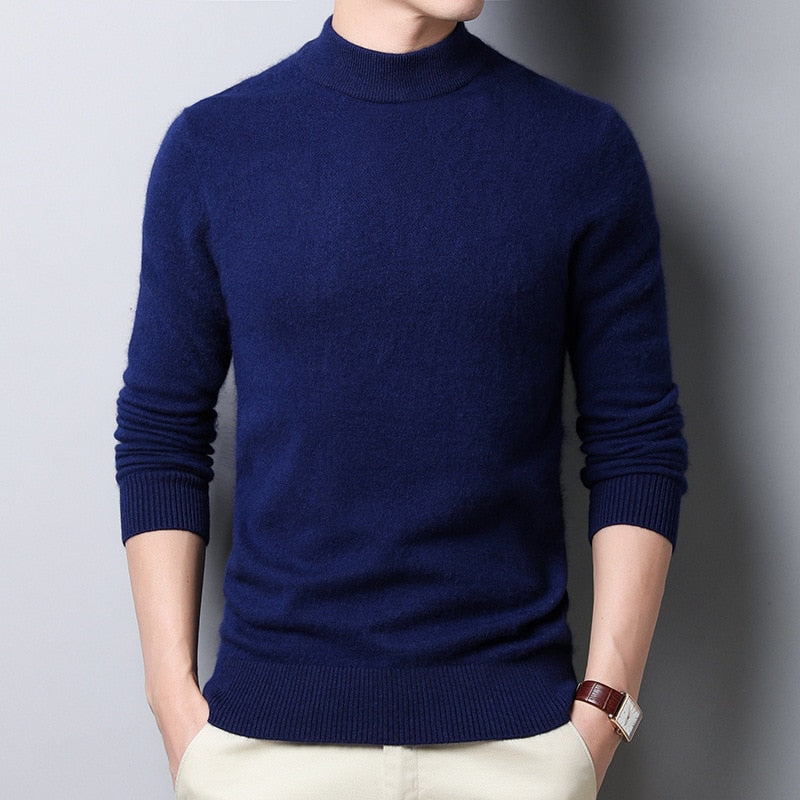 Sweater Warm Men Half Turtleneck Pullover Thickening Middle-aged Long-sleeved Top