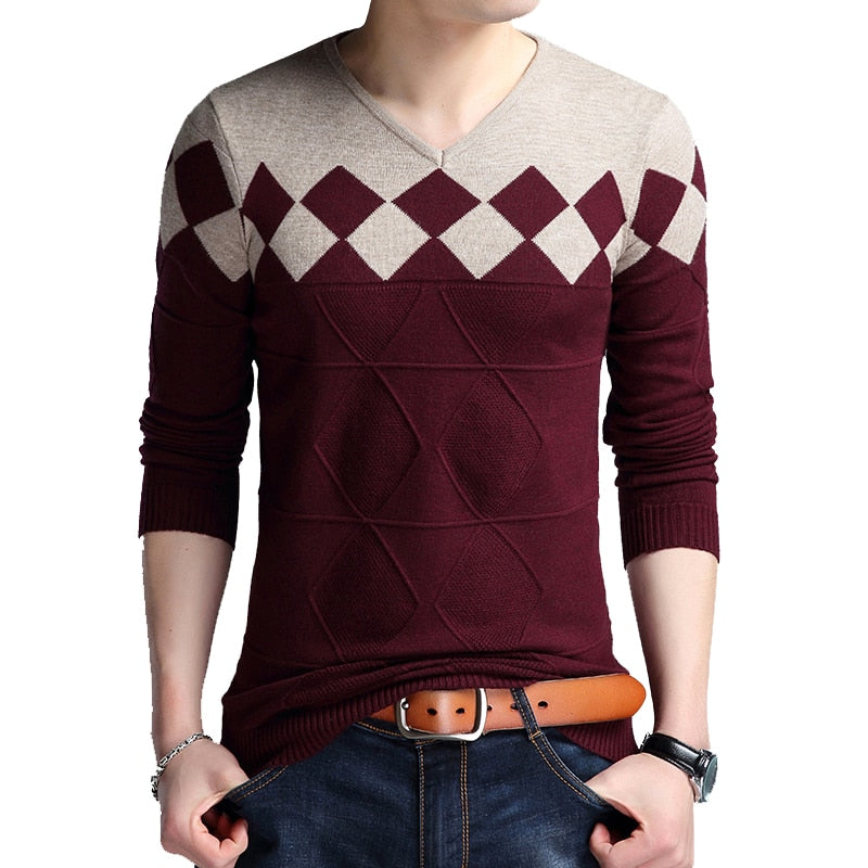 Sweater Men Collarless Sweaters V-neck Casual Slim Sweaters