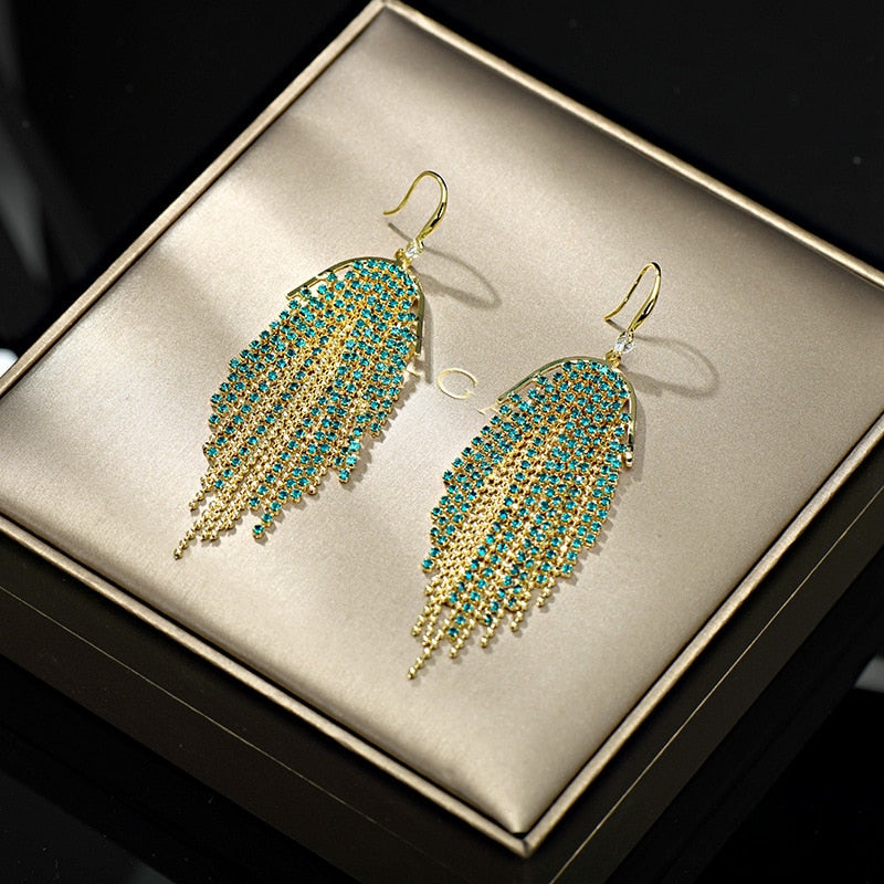 Long Fringed Peacock Ear Hook Earrings