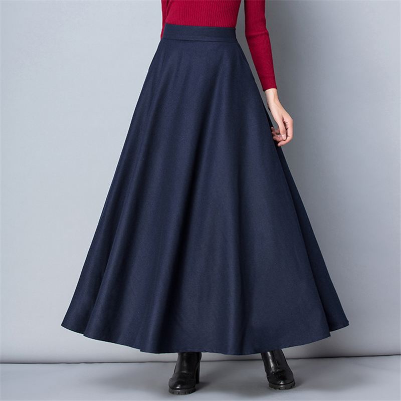 Winter Women Long Woolen Skirt Fashion High Waist Basic Wool Skirts