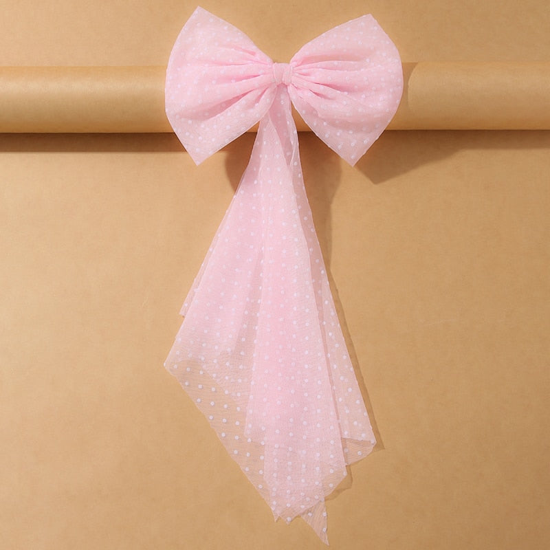 White Oversize Bow Hairpin Net Yarn  Bowknot Ribbon Hair Clip