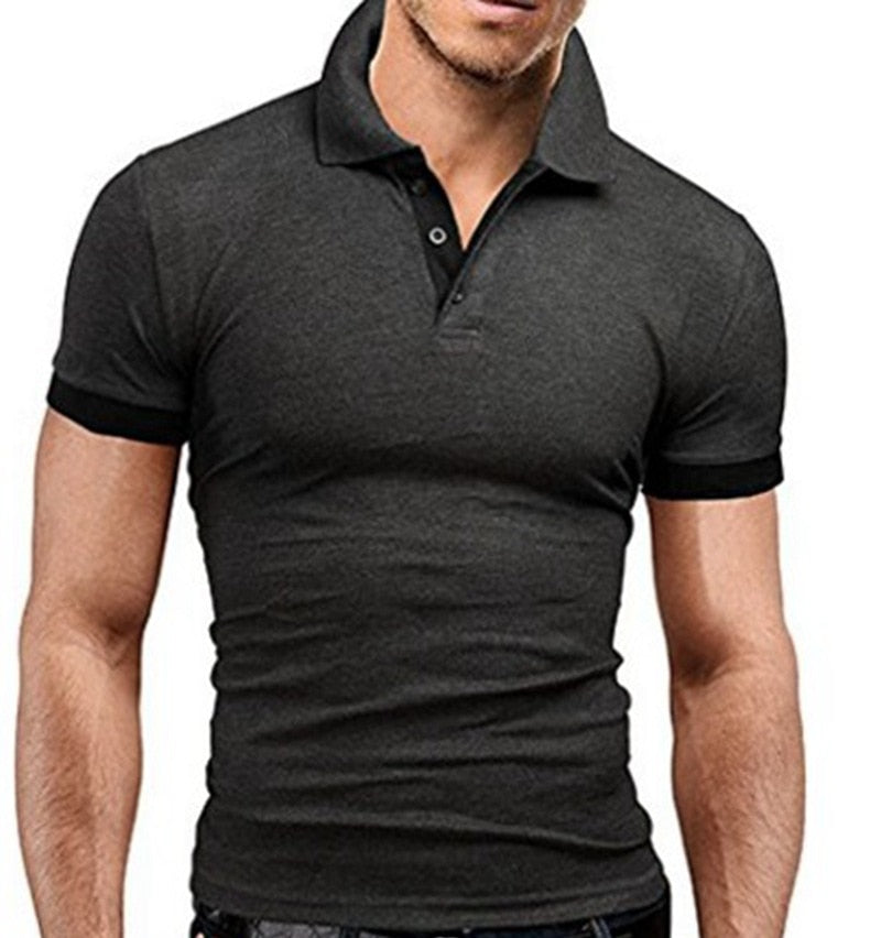 Men T-shirt Lapel Casual Short-sleeved Stitching Men T-shirt Pullover Top