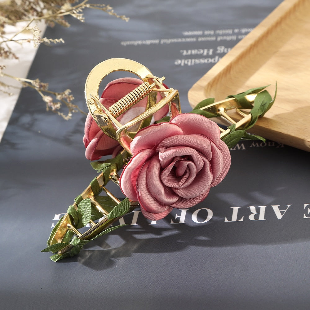 Fashion Cloth Art Rose Flower Hair Claw Women