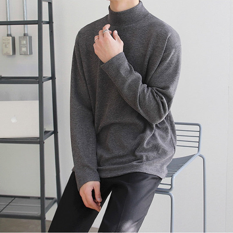 Plush Turtleneck Men Loose Bottom Double Faced Sweater Simple Warm