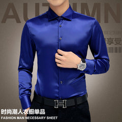 Men Shirts Dress Long Sleeve Shirt Silk Tuxedo Shirt