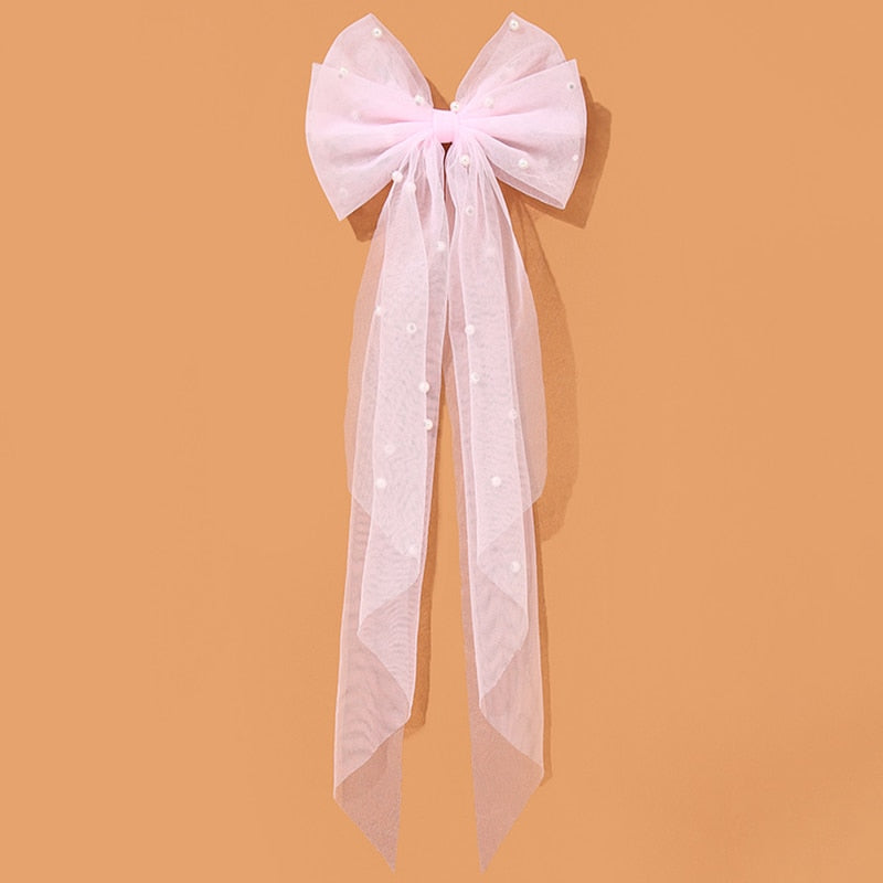 White Oversize Bow Hairpin Net Yarn  Bowknot Ribbon Hair Clip