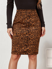 Women Leopard Print Long Skirts Suede Fabric Official Ladies Wrap Skirt