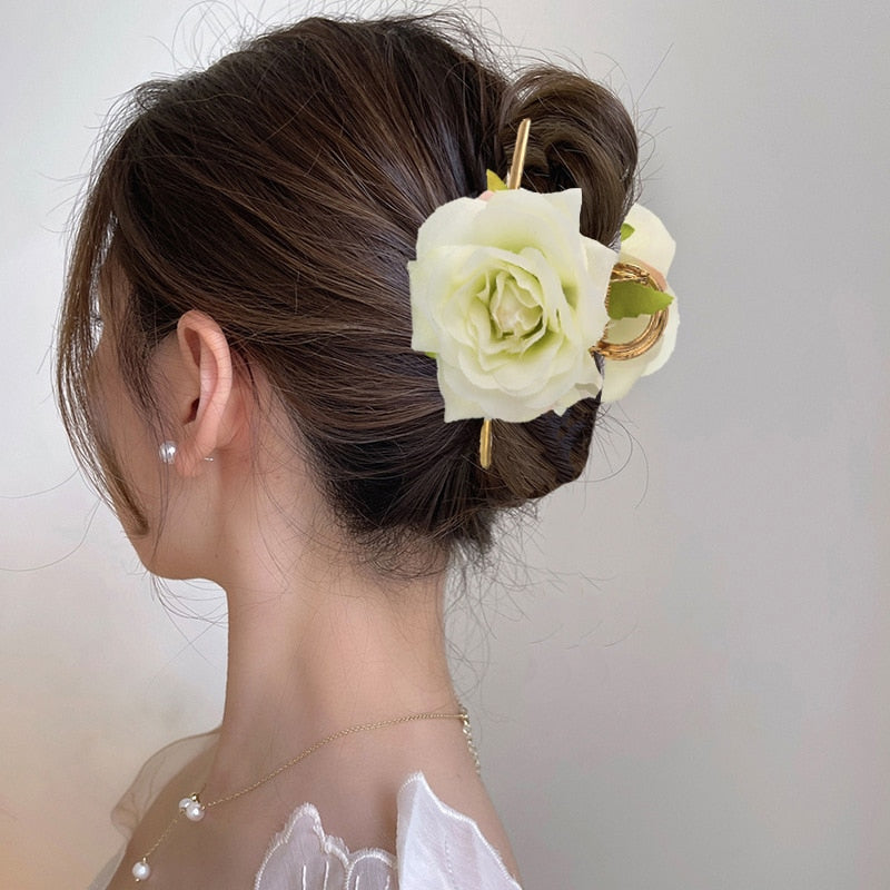 Fashion Cloth Art Rose Flower Hair Claw Women