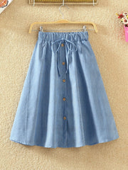 Knee Lenth Denim Skirt WomenStriped High Waist