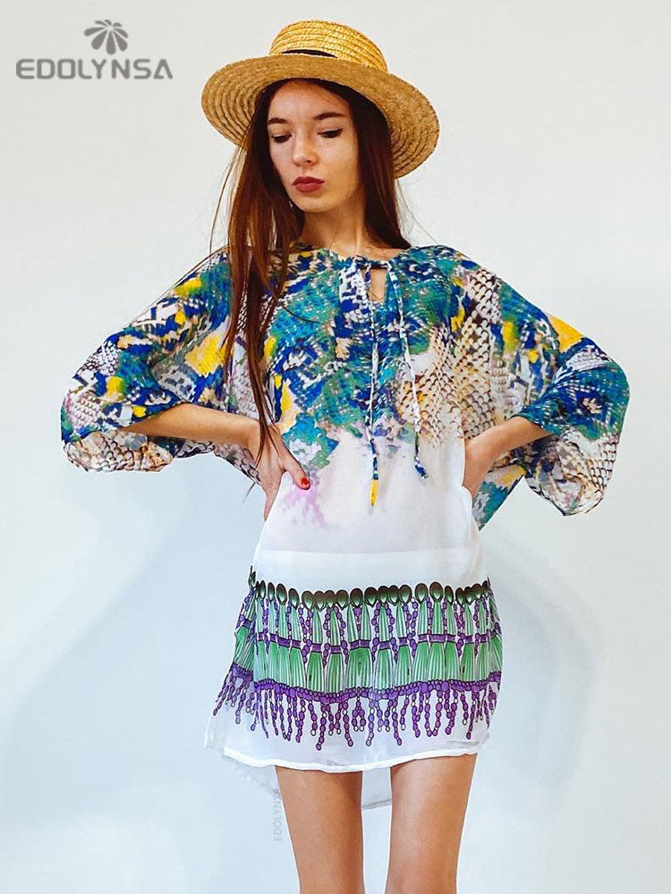 Beach Caftan Swimsuit Cover up Print Chiffon Pareo