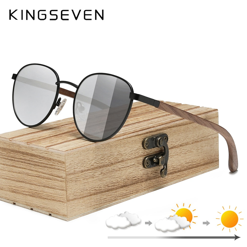 Wooden Sunglasses For Men Polarized UV400 Protection Round Lens