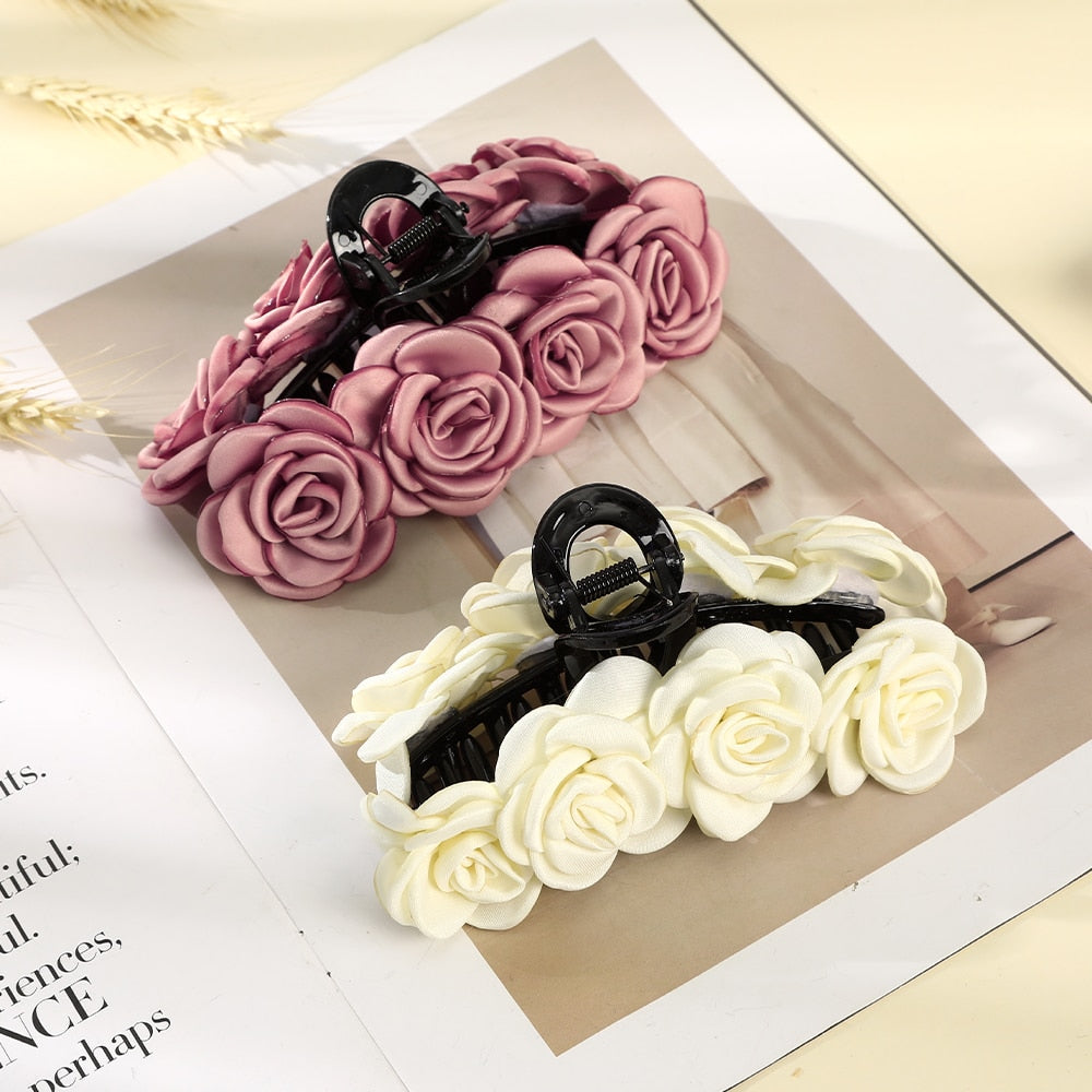 Fashion Cloth Art Rose Flower Hair Claw Women