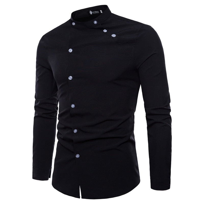 Shirts Men Button Irregular Double Breasted Men Long Sleeve Slim Fit Shirt