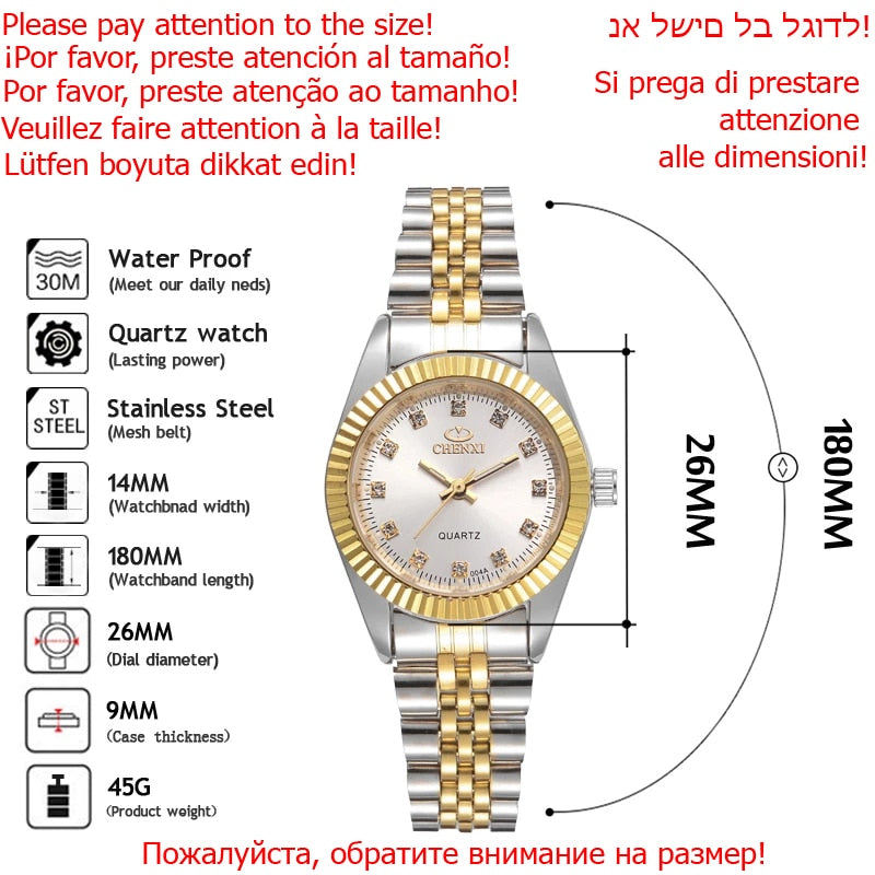 Ladies Gold Watch Women Golden Clock Female Women Dress Rhinestone Quartz