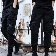 Men Cargo Pants Multi Pockets Hip Hop Jogger Pants Ankle-banded Waist Trousers