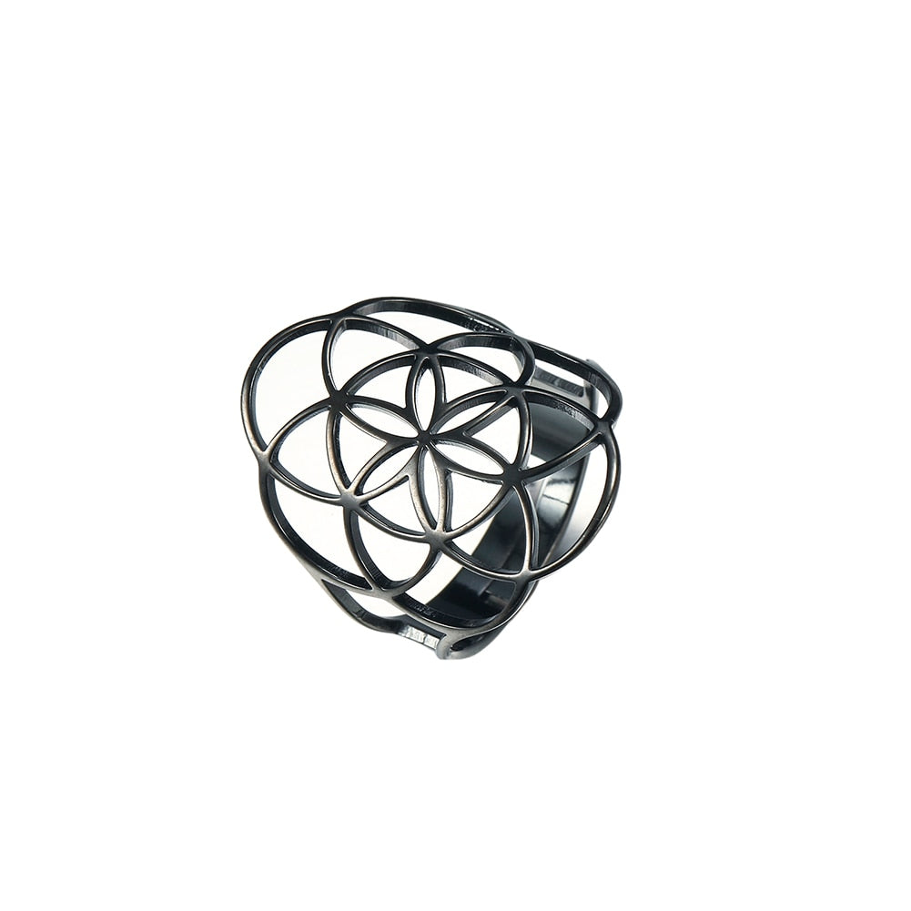 Geometric Flower of Life Ring Adjustable Stainless Steel Ring