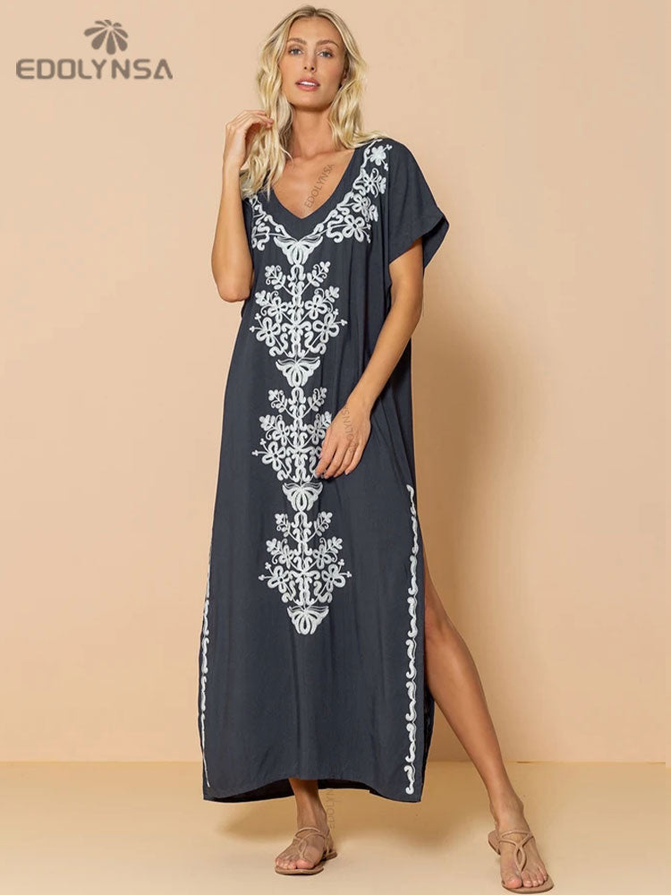 Embroidery Beach Cover up Saida de Praia Swimsuit