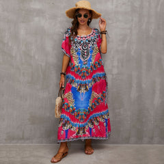 Bohemian Printed Loose Kaftan Casual Summer Vacation Maxi Dress