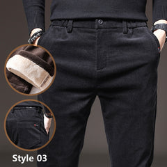 Fleece Warm Pants Men Thick Elastic Waist Fluff Pant Classic Trousers