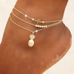 Summer Fashion Crystal Pineapple Anklets Female Barefoot