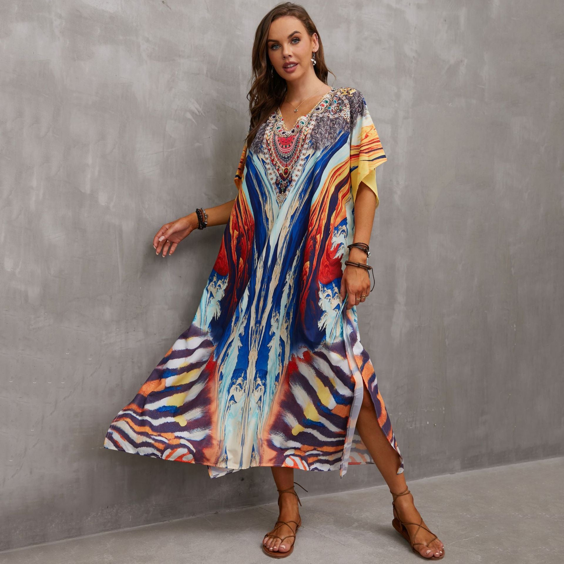 Bohemian Printed Loose Kaftan Casual Summer Vacation Maxi Dress