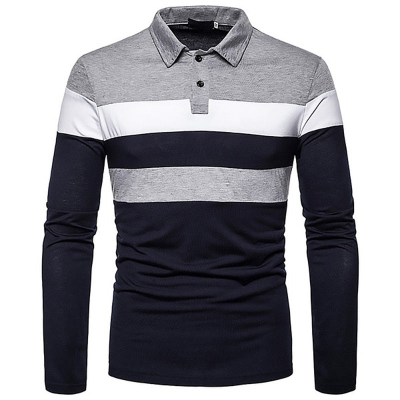 Men Long Sleeve Contrasting Polo T-shirt Casual Shirts Casual Top