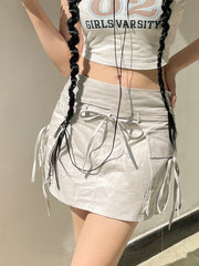 Harajuku Grey High Waist Cargo Skirt Female Aesthetic Streetwear Pocket