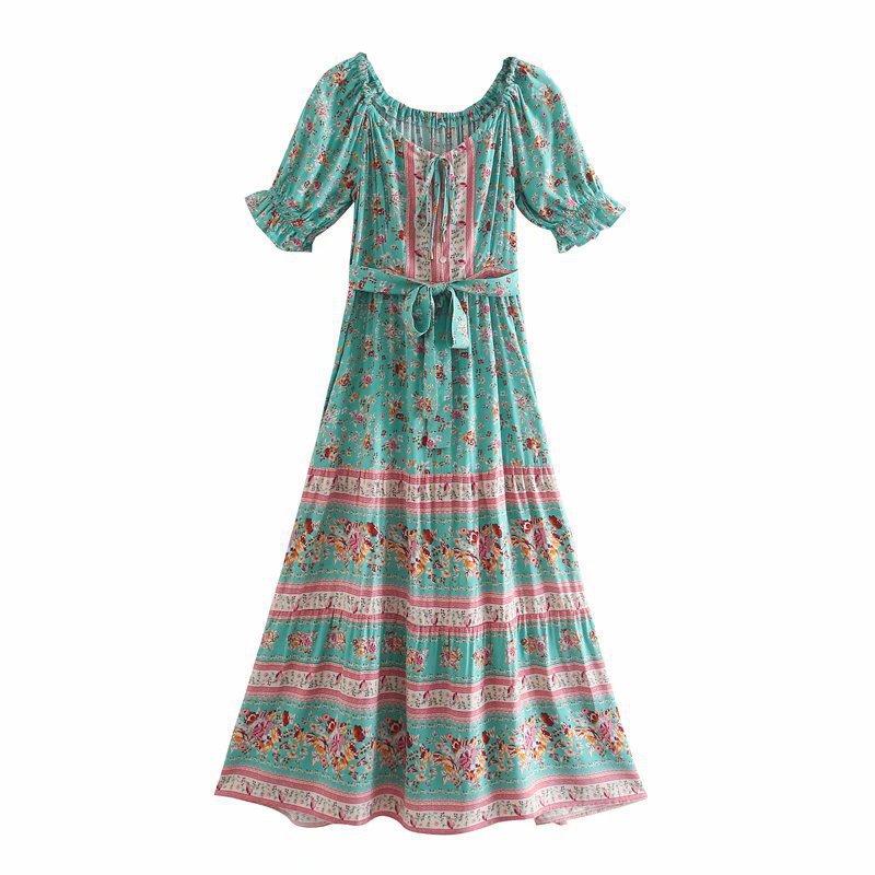 V-neck Long Flared Sleeves Dress Boho Hippie Chic Maxi Dress Vestidos