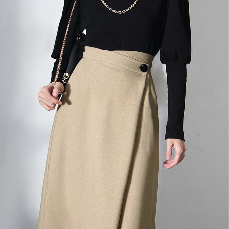 Casual Solid Irregular Skirt High Waist Loose Asymmetrical