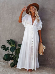 Sexy Bikini Cover-ups Long White Tunic Casual Summer Beach Dress