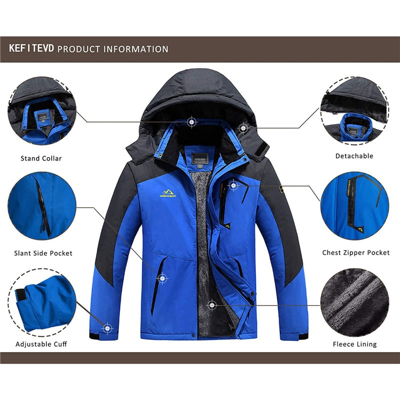 Men Windproof Jacket Winter Warm Fleece Lined Sports Coat with Hood