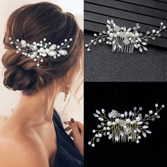 Silver Color Pearl Rhinestone Wedding Hair Combs Bridal Jewelry