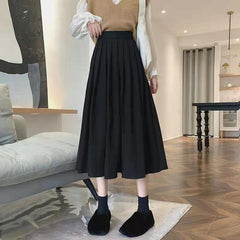 Fashion High Waist Pleated Skirt Women Elegant Style Midi Skirt