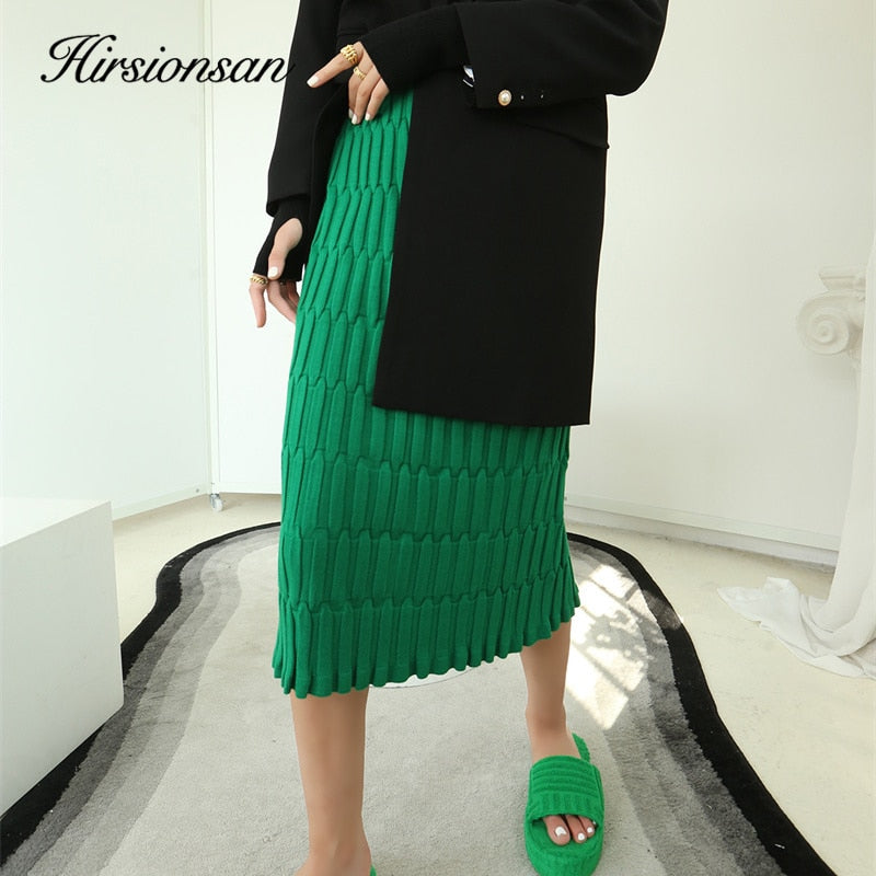 Solid Elastic Straight Knitted Winter Warm All-match Skirts