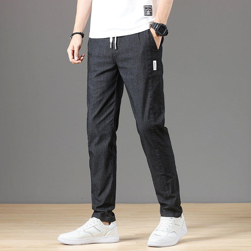 Men's Pants Classic Drawstring Elastic Waist Jogging Thin Casual Cargo Trousers