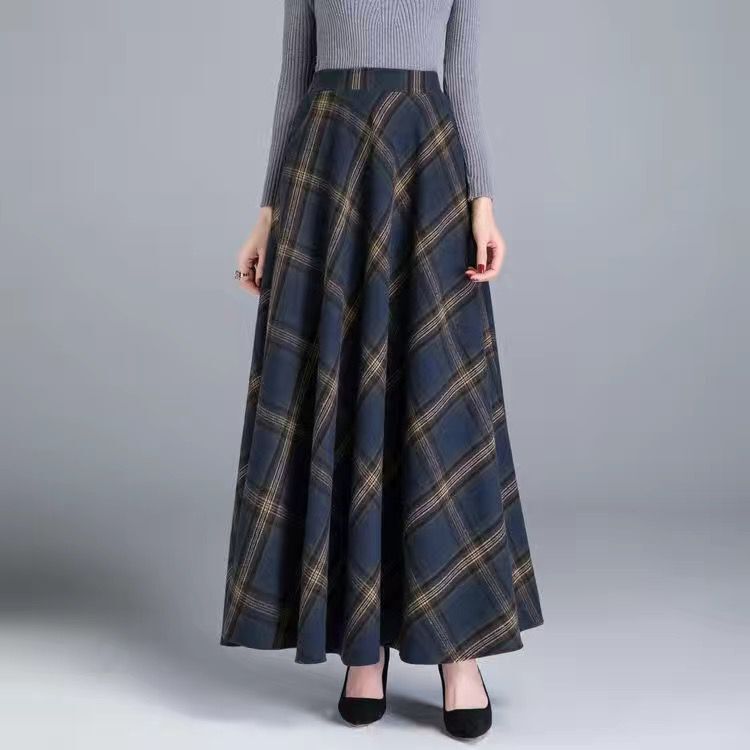 Winter Women Long Woolen Skirt Fashion High Waist Basic Wool Skirts