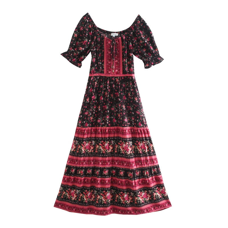 V-neck Long Flared Sleeves Dress Boho Hippie Chic Maxi Dress Vestidos