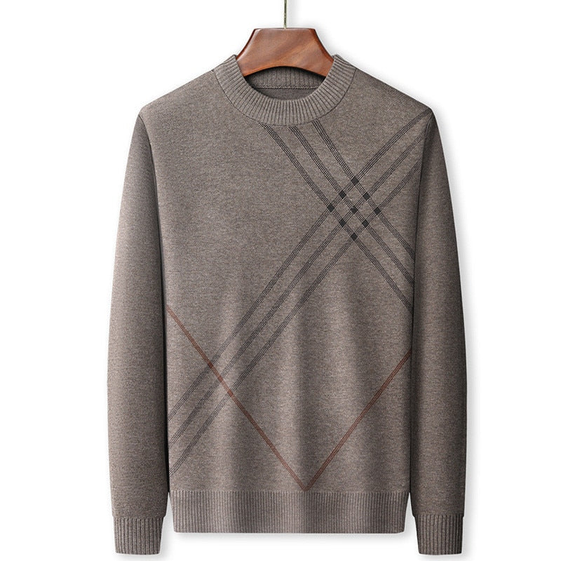 Men Sweater Thick Warm Striped Knitwear Round Neck Pullovers Clothing