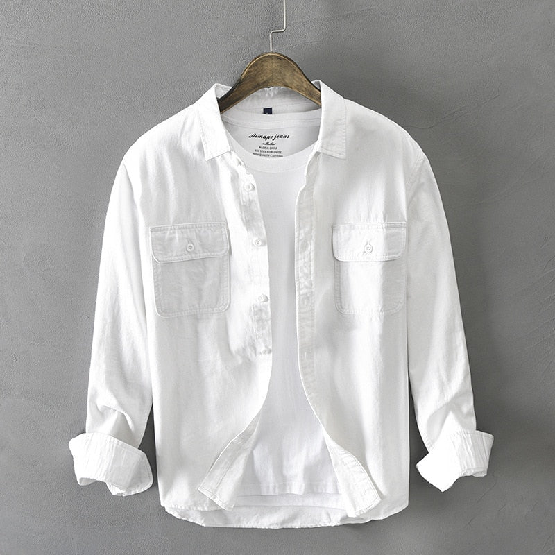 Men Long Sleeve Shirt Style Button Up Pocket Workwear