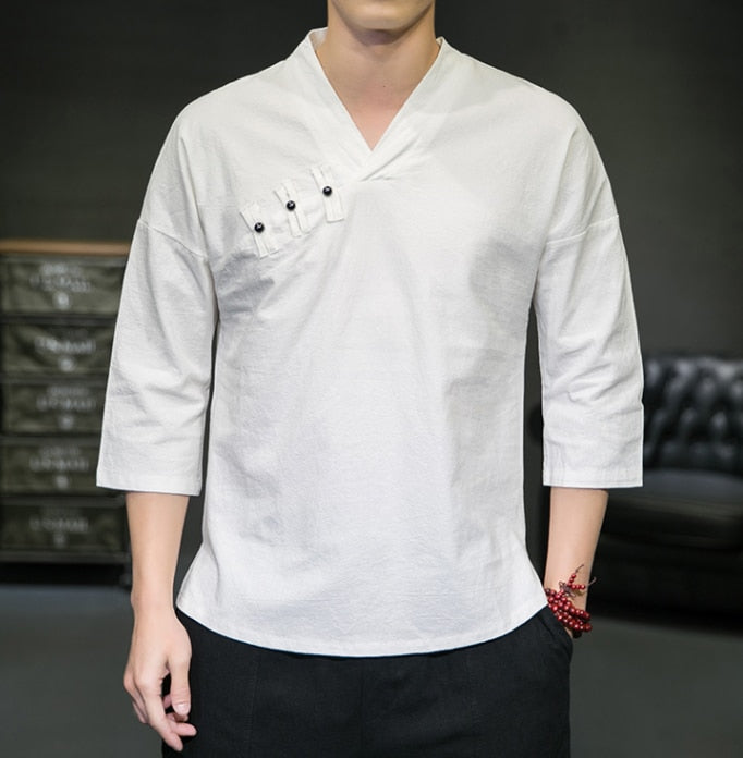 Mens Chinese Style Shirt Linen Tang Suit Stand-Up Collar tops