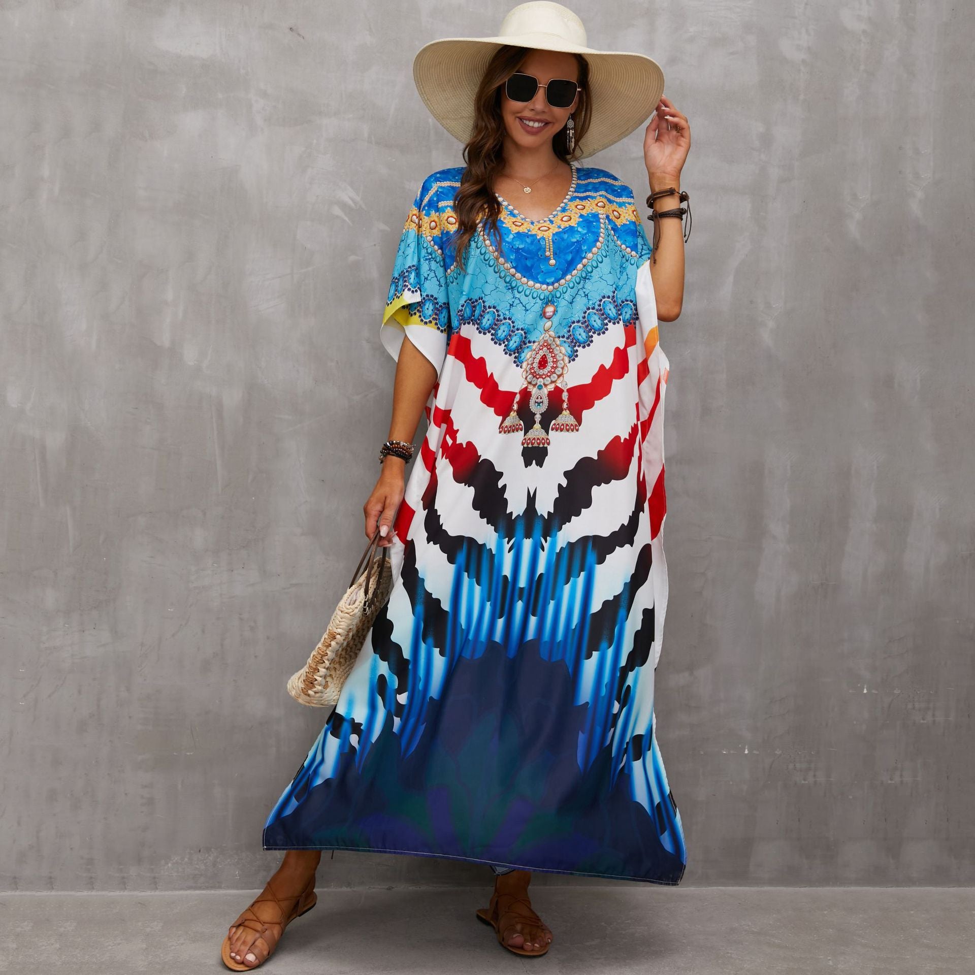 Bohemian Printed Loose Kaftan Casual Summer Vacation Maxi Dress