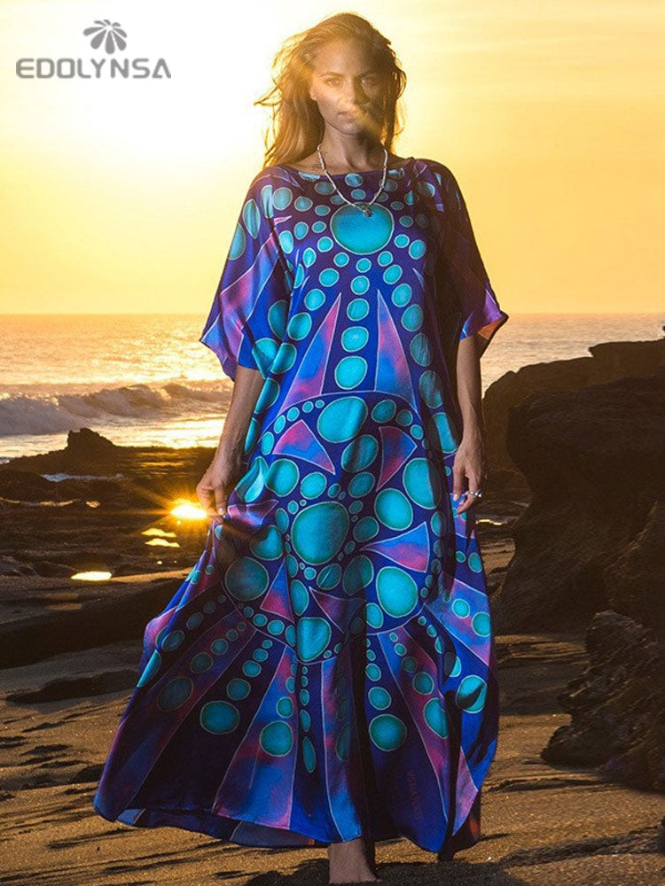 Embroidery Cotton Beach Kaftan Cover up Saida de Praia Swimsuit