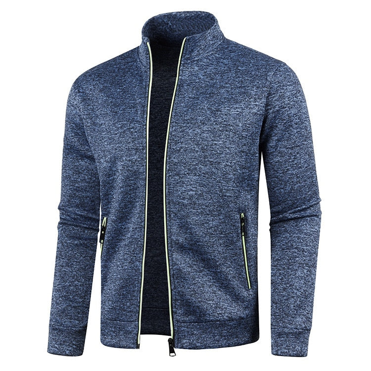 Men Thin Fleece Jacket Casual Zipper Thermal Stand Collar Outdoor Coat