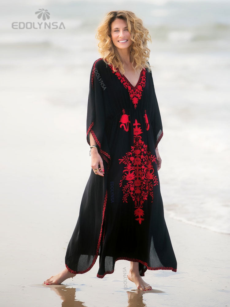 Embroidery Cotton Beach Cover up Saida de Praia Swimsuit